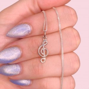 Conjunto Cadena Veneziana Fina y Dije Clave de Sol 20mm de Plata 925